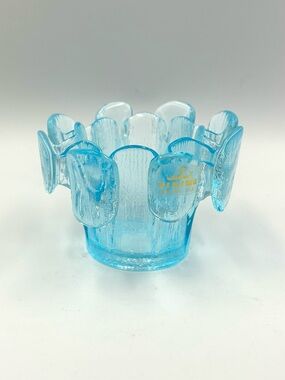 Vintage Viking Glass "Finnish Vessel" Crown Votive Candle holder Spring Blue